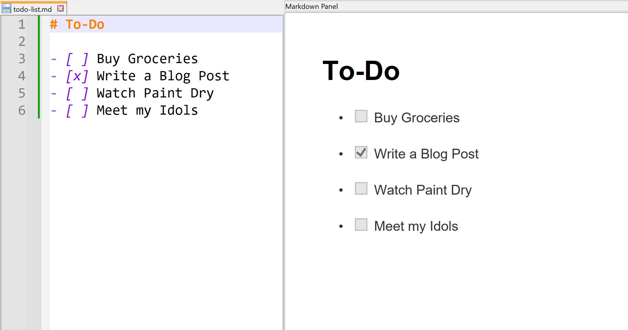 To Do List in notepad++.